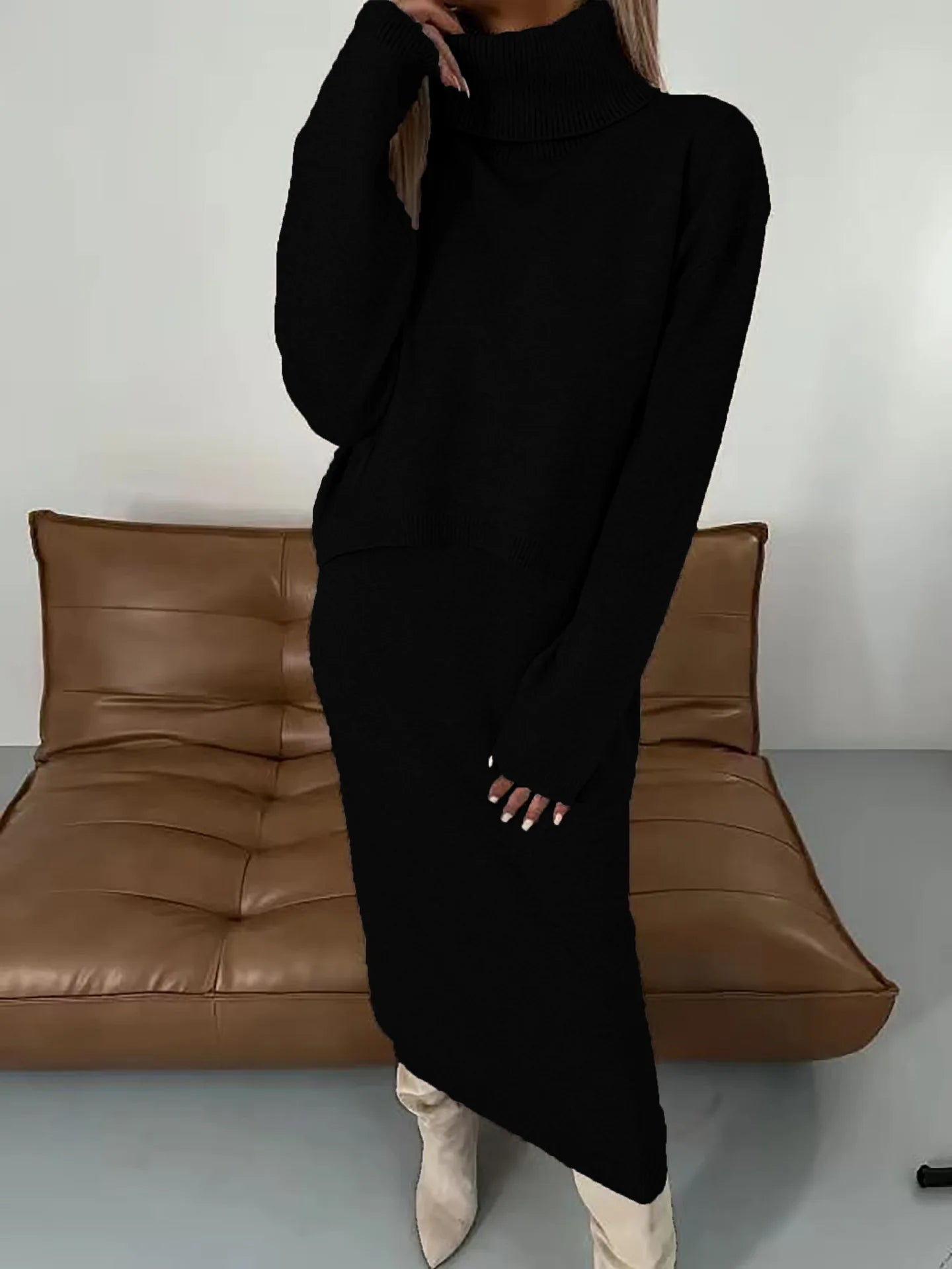 Anna - Elegant Ny Turtleneck dress Kjole Set